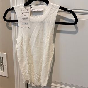 Zara Cream Ribbed Tank Top